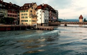 REUSS RIVER AT DUSK LUCERNE